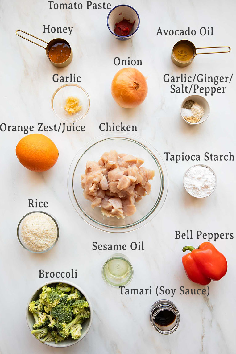 Ingredients for Orange Chicken Bowls recipe.