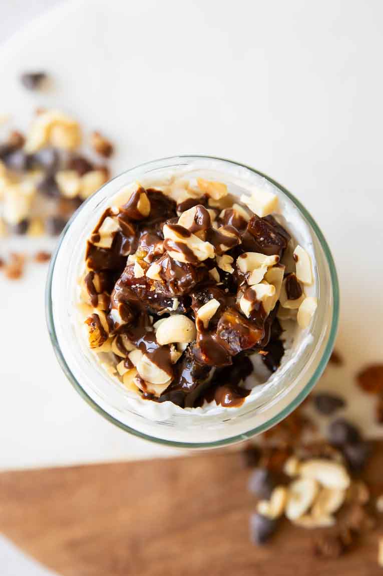 Top photo of date snickers overnight oats.