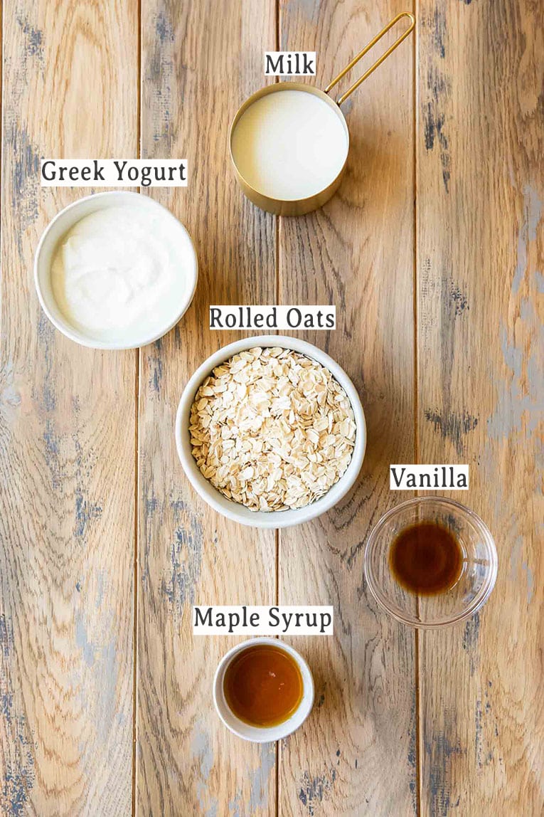 Ingredients for easy overnight oats base recipe.