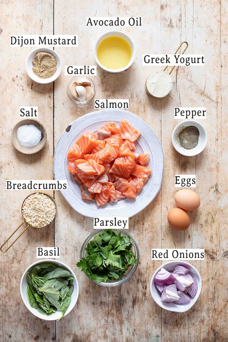 Ingredients in salmon patties recipe.