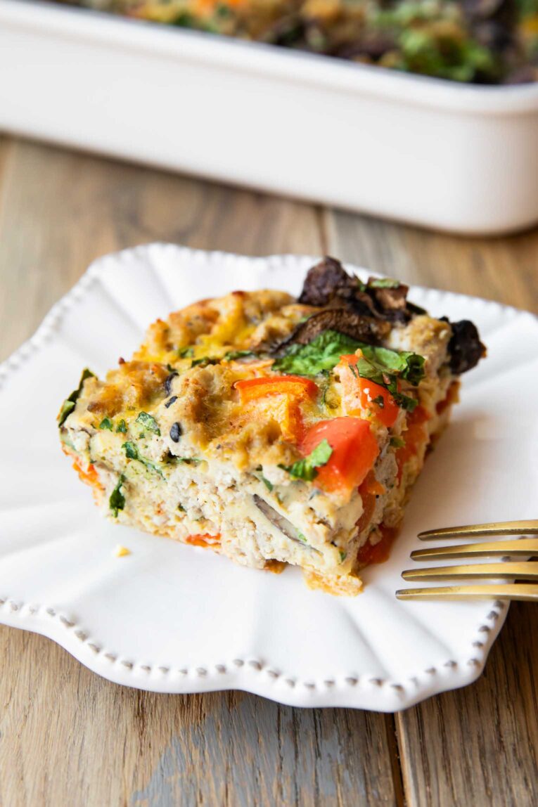 Angled photo of Whole30 Breakfast Casserole recipe.