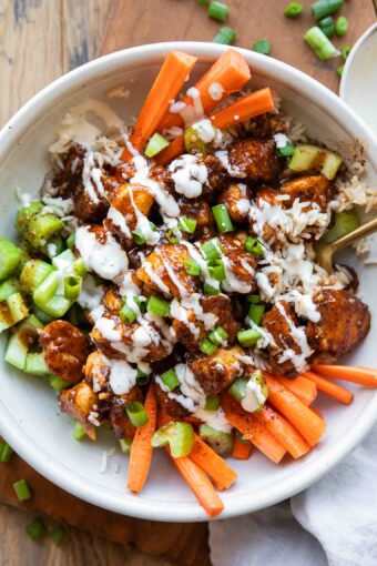 Close up of Buffalo Chicken Bowls.
