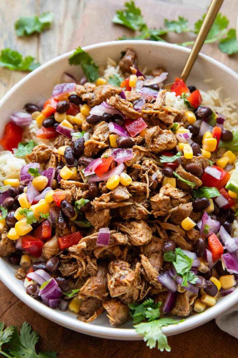 Angled photo of Crispy Carnitas in a bowl.