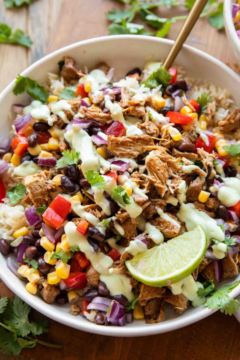 Angled photo of Crispy Carnitas bowls.