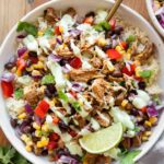 Top shot photo of pork carnitas bowl recipe.