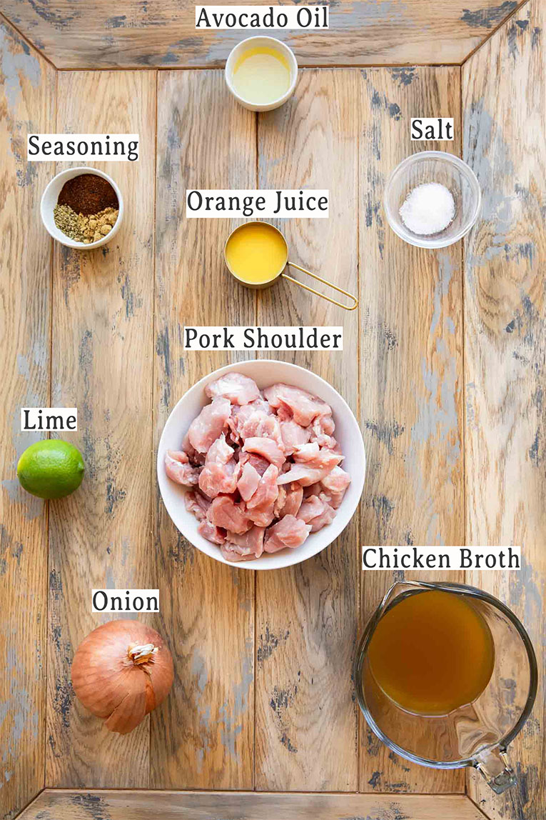 Ingredients for Crispy Carnitas recipe.