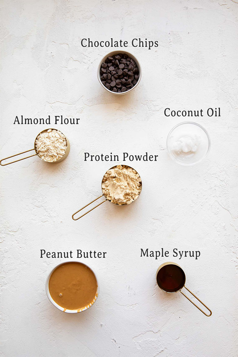 Ingredients in easy peanut butter protein bars recipe.