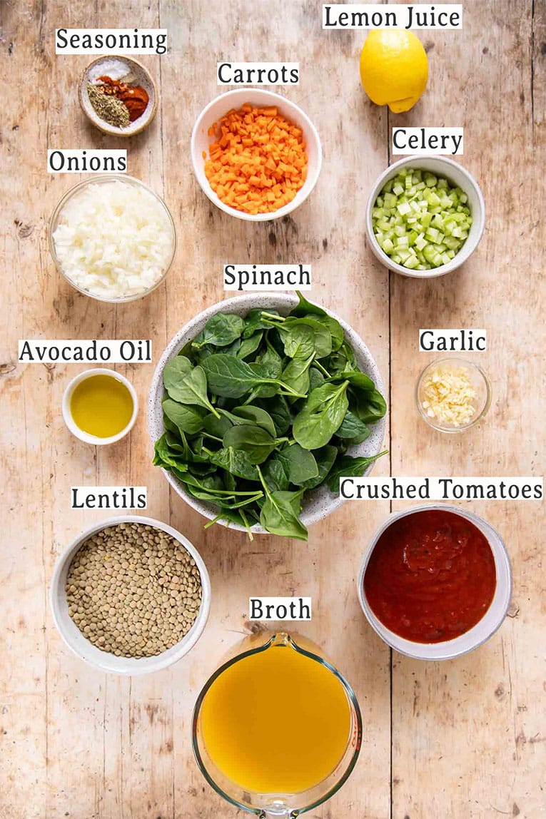 Ingredients in Lentil Soup recipe.