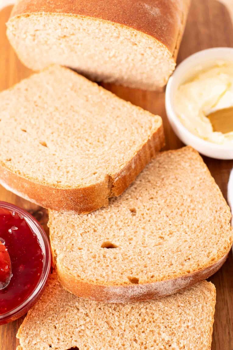 Angled photo of easy sandwich bread slices.