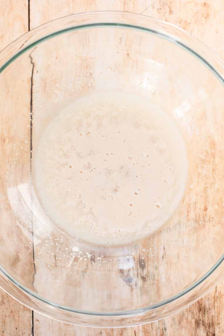 Active yeast and water bubbling.