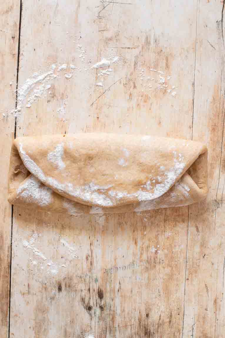 Folding of Sandwich Bread dough.