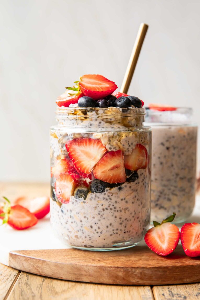 Across photo of Berry Overnight Oats recipe.