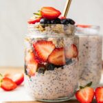 Close up of Berry Overnight Oats in a jar.