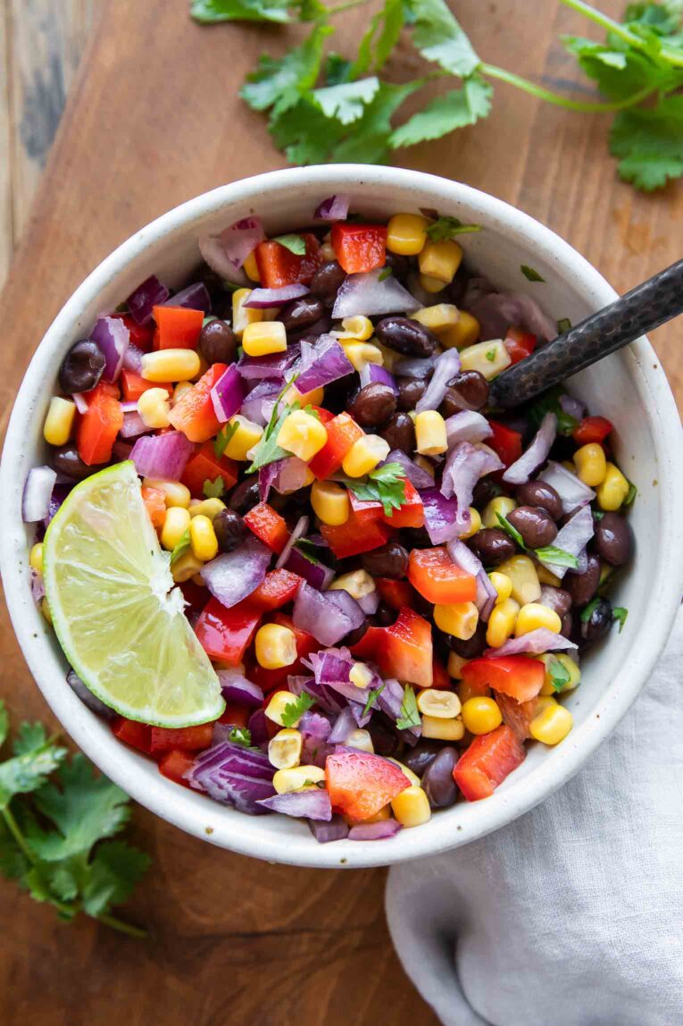 Close up of Black Bean and corn salad.