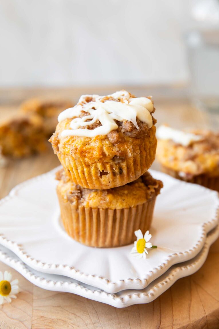 Angled photo of healthy Carrot Cake Muffins recipe.