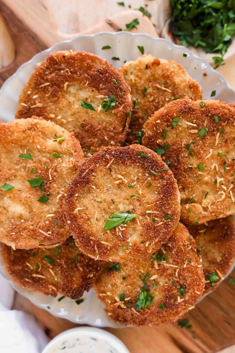 Top photo of Fried Green Tomatoes recipe on a plate.