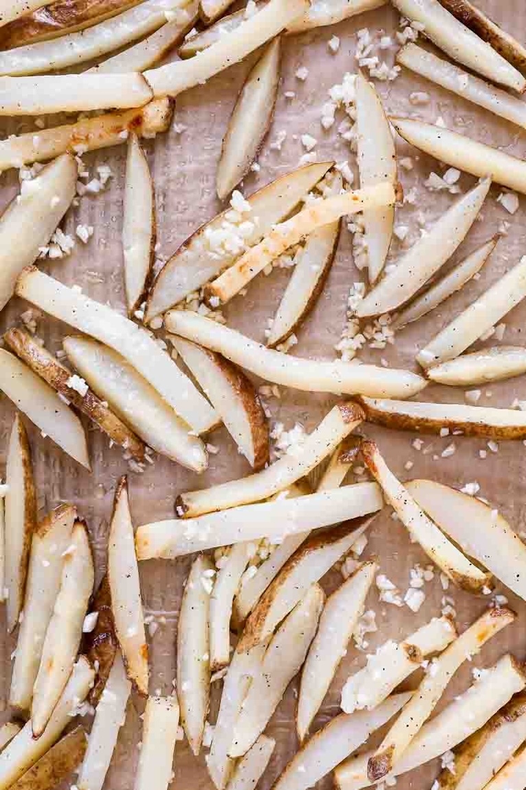 Homemade fries with garlic.