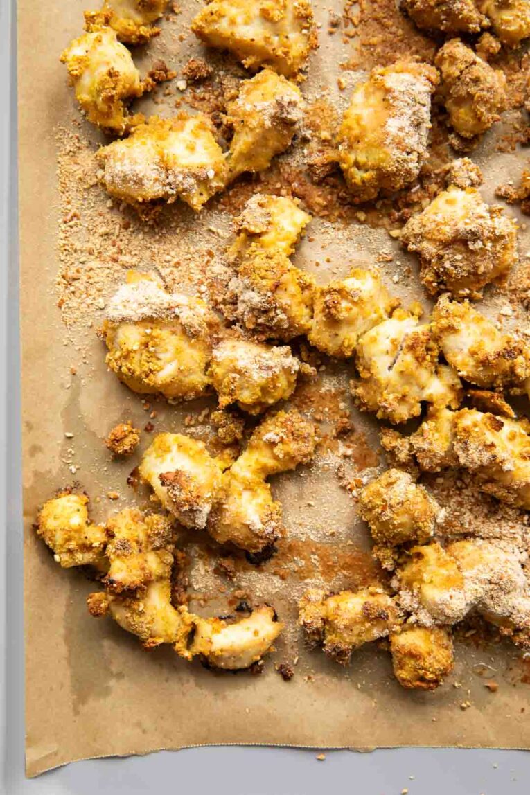 Baked crispy honey mustard pretzel chicken.