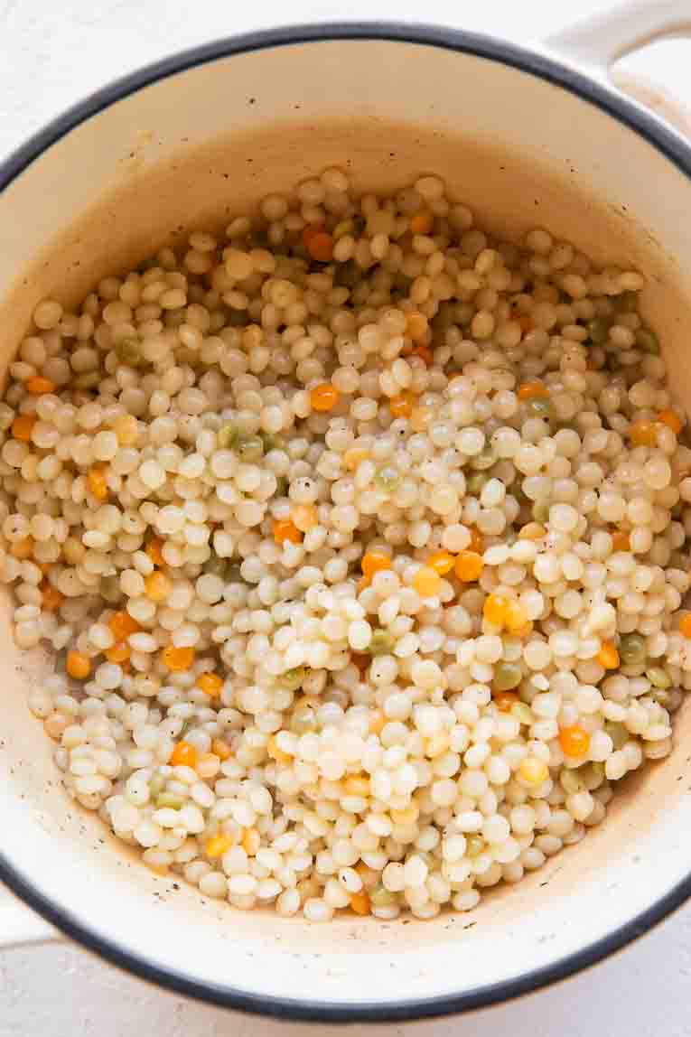 Cooked garlic lemon couscous.