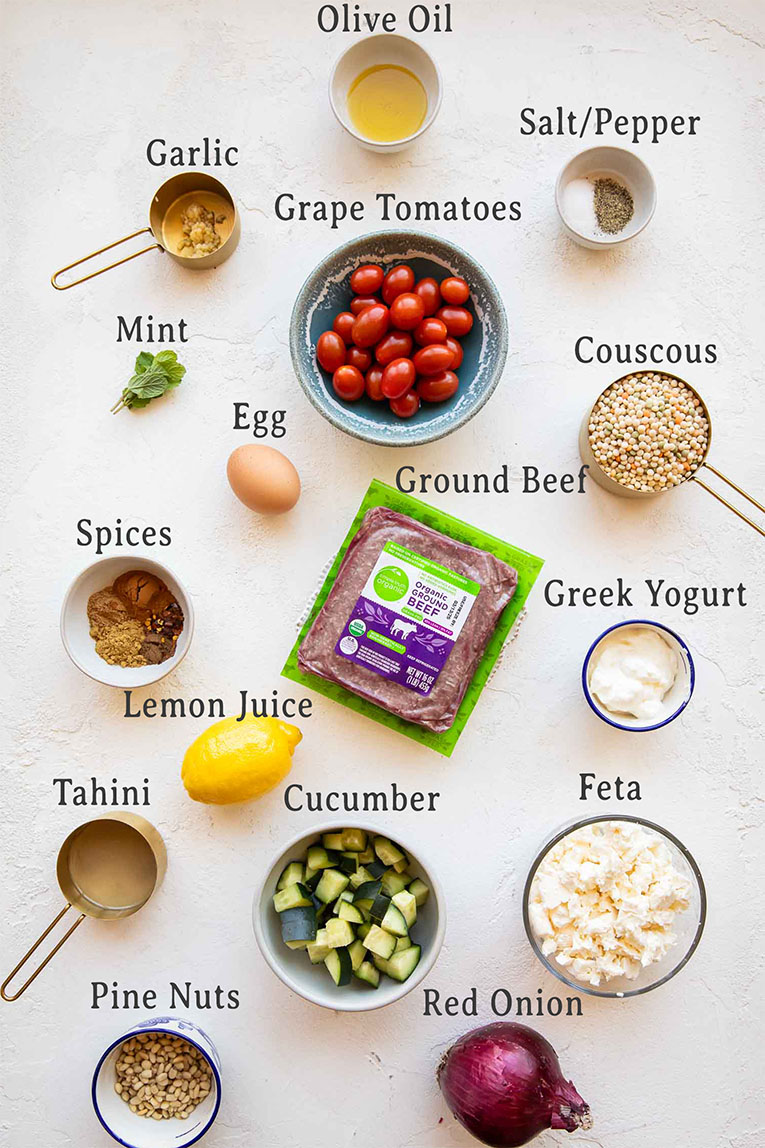 Ingredients for Mediterranean Salad Bowls w/ Lebanese Meatballs recipe.