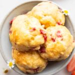 Close up of Strawberry Drop Pancake Bites recipe.