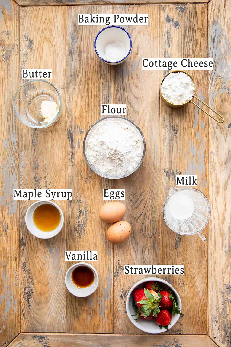 Ingredients for Strawberry Drop Pancake Bites recipe.