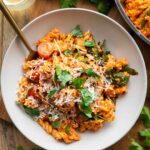 Pasta Alla Vodka in a bowl with a fork.