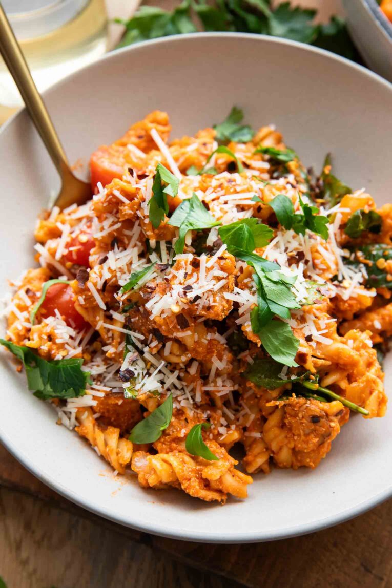 Angled photo of Chicken Pasta Alla Vodka recipe.