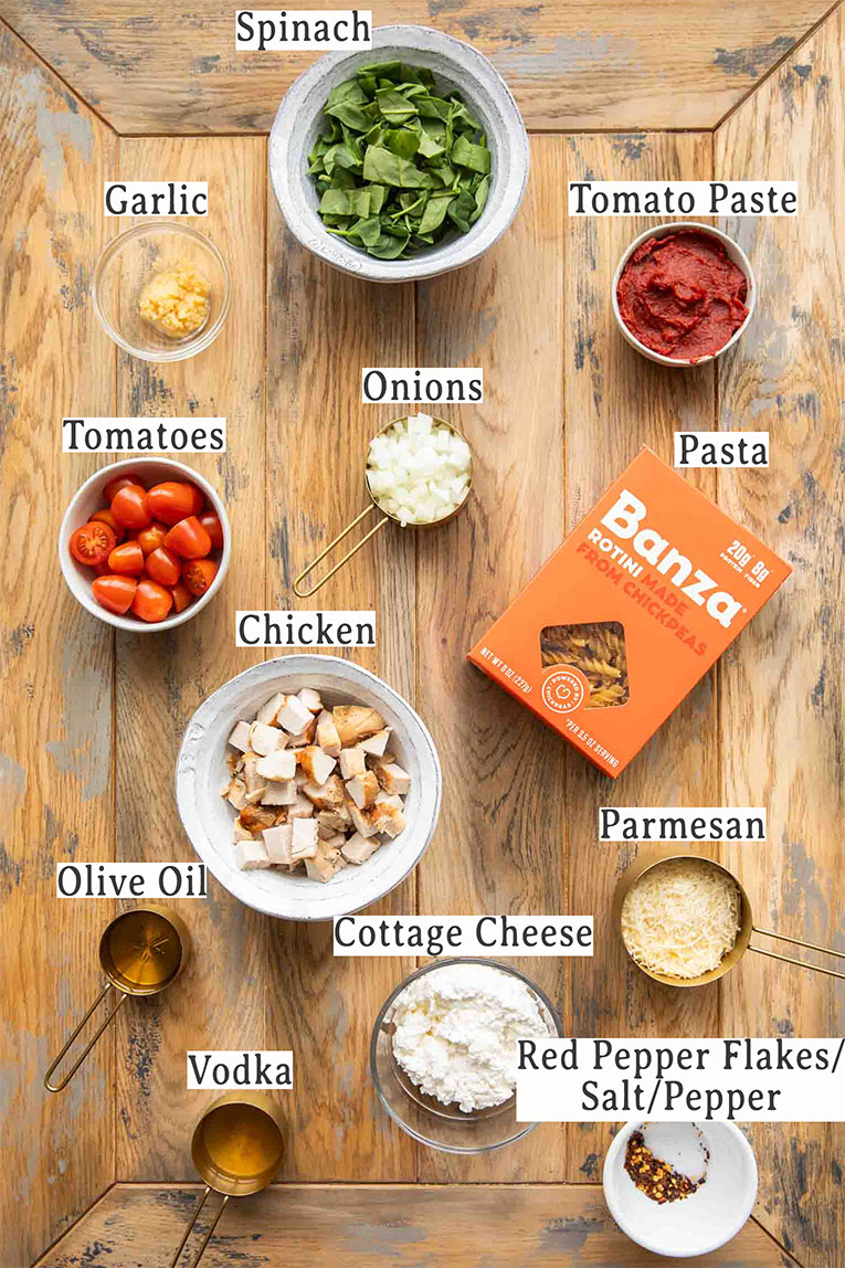 Ingredients for Chicken Pasta Alla Vodka recipe.