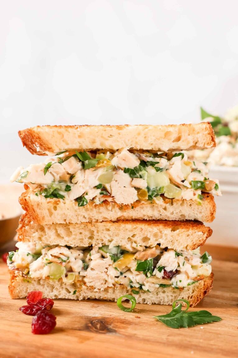 Stacked Chicken Salad sandwiches.