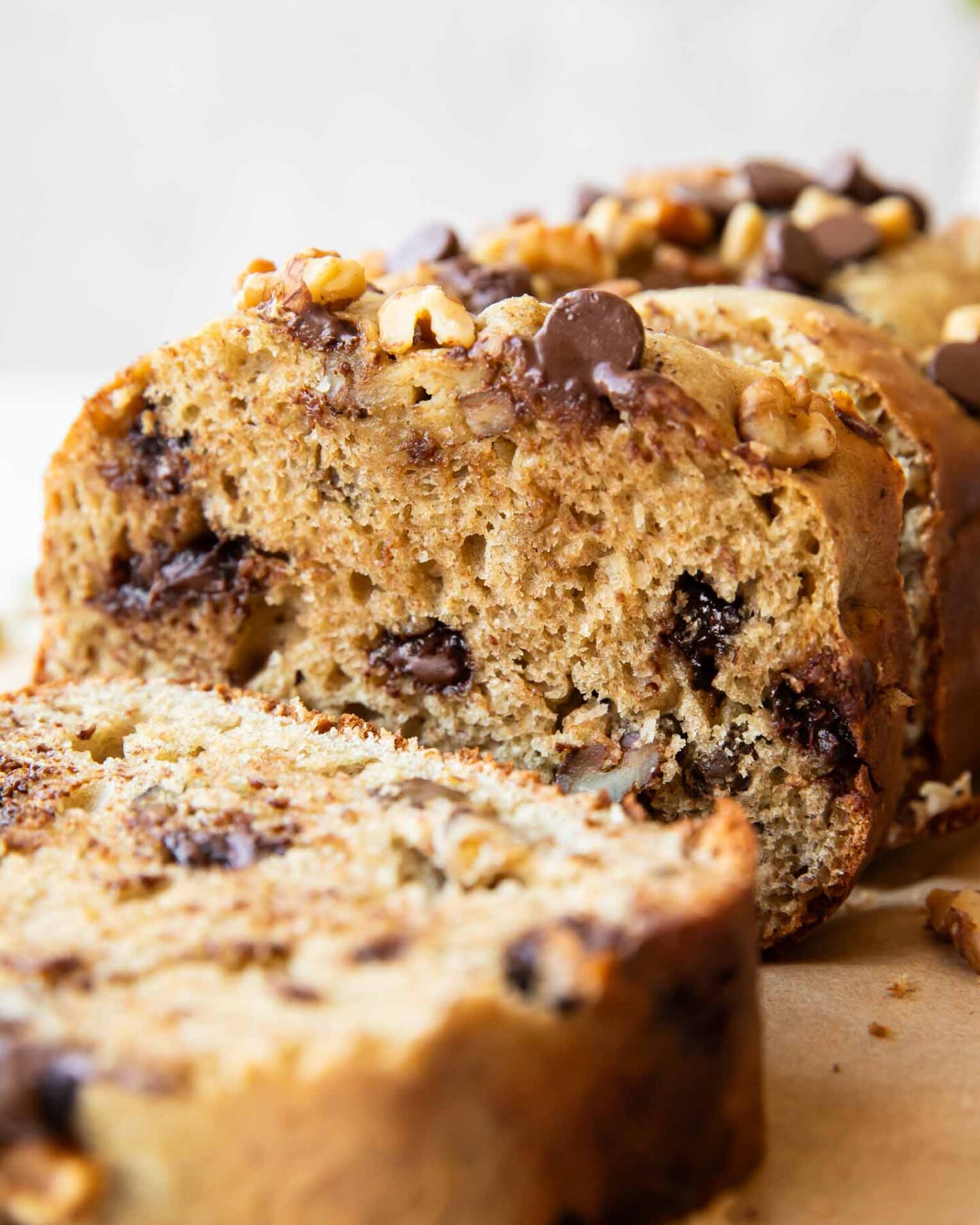 Across photo of sliced Date Walnut Cake.
