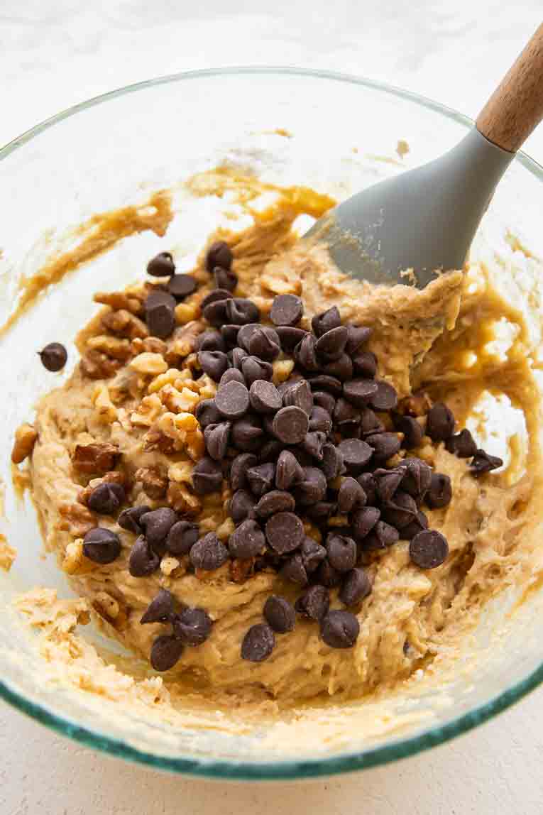 Date Cake batter with chocolate chips.