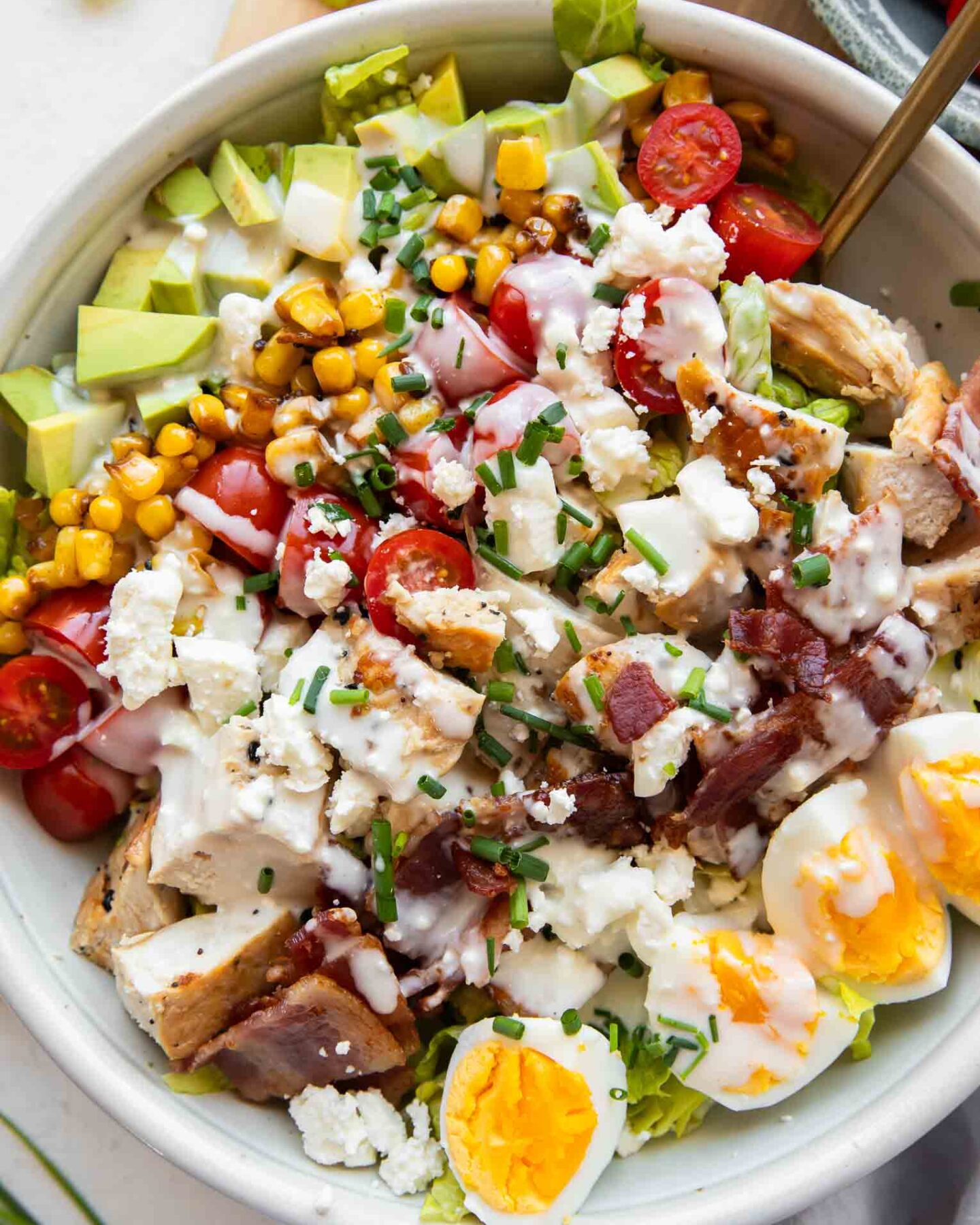 Close up of Chicken Cobb Salad recipe.