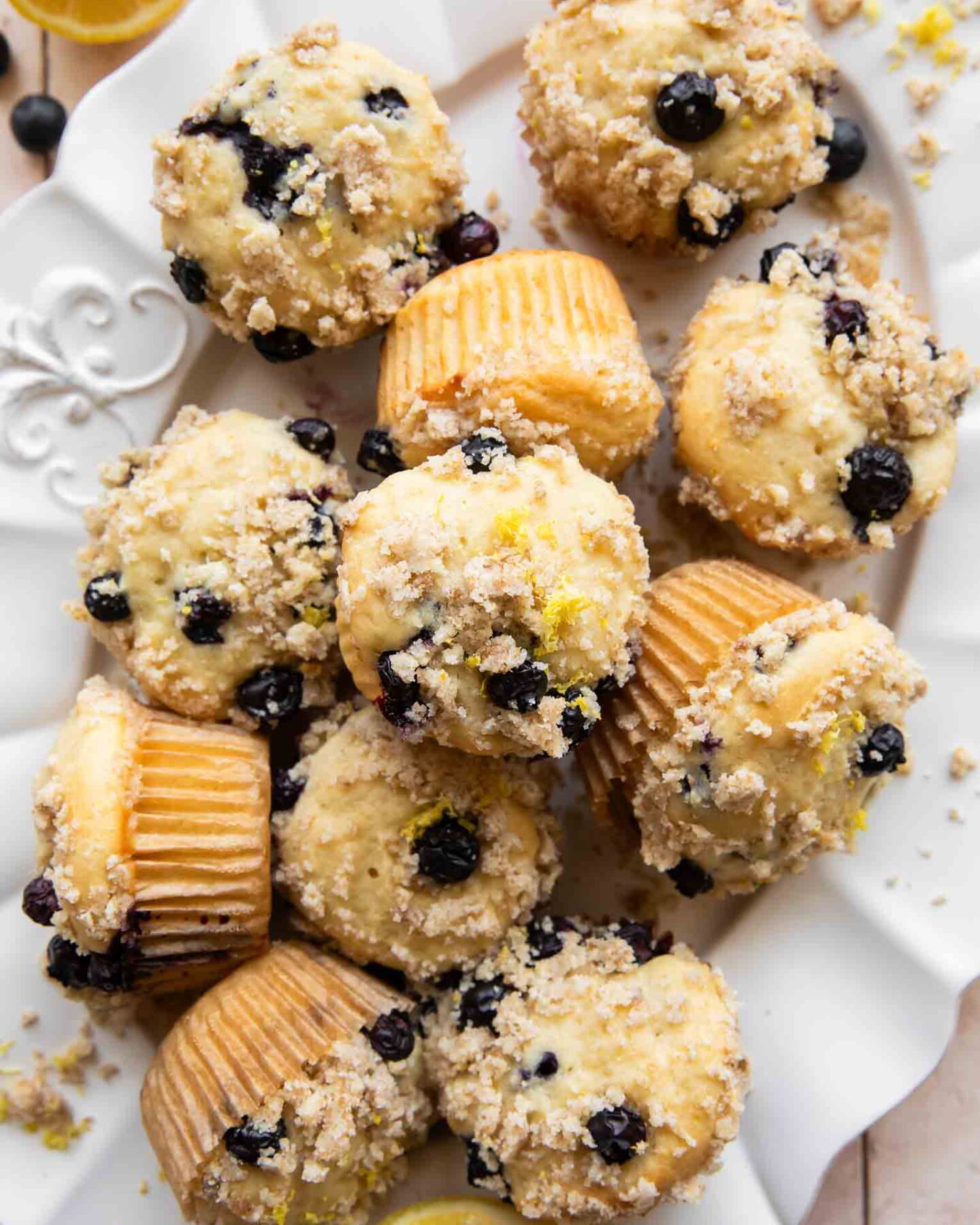 Lemon Blueberry Muffins on a dish.