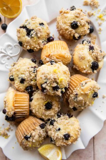 Lemon Blueberry Muffins on a dish.