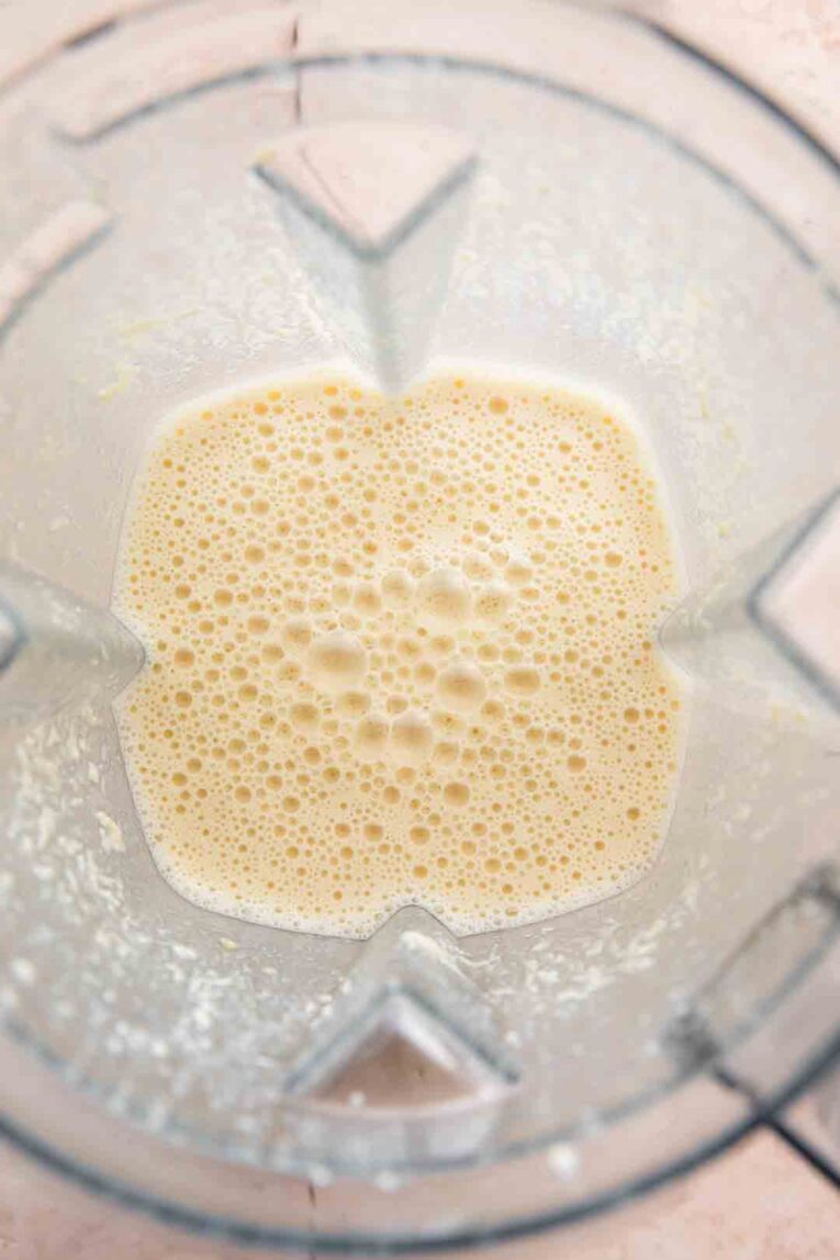 Cottage cheese and wet ingredients blended together for lemon muffins.