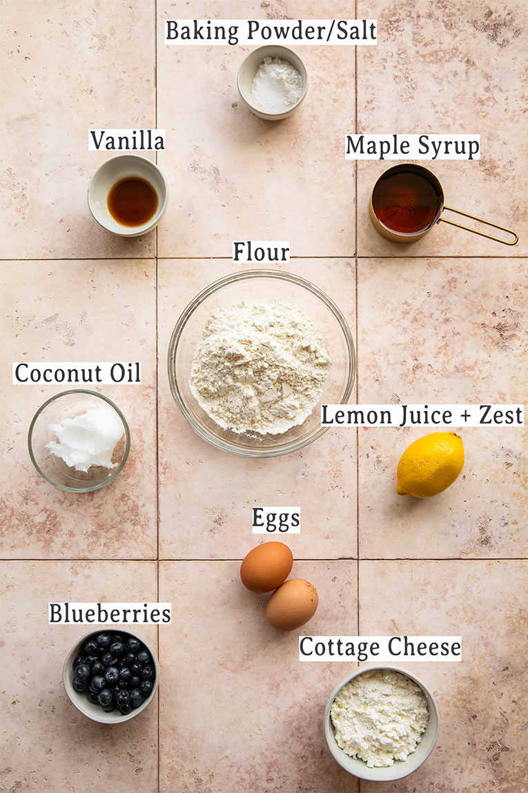 Ingredients in healthy Lemon Blueberry Muffins protein recipe.