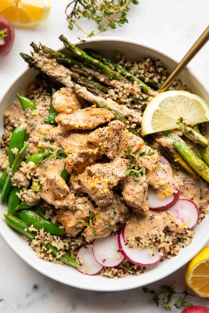 Top photo of Lemon Pepper Chicken Bowl recipe.