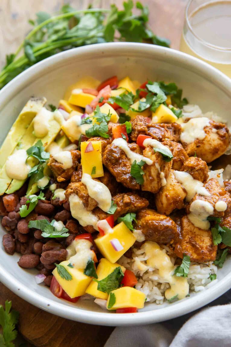 Angled photo of Mango Habanero Chicken Bowl.