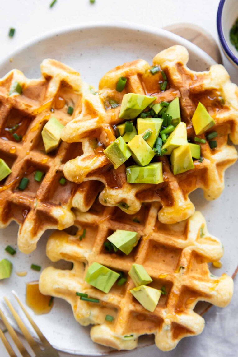 Savory Protein Waffles with hot honey.