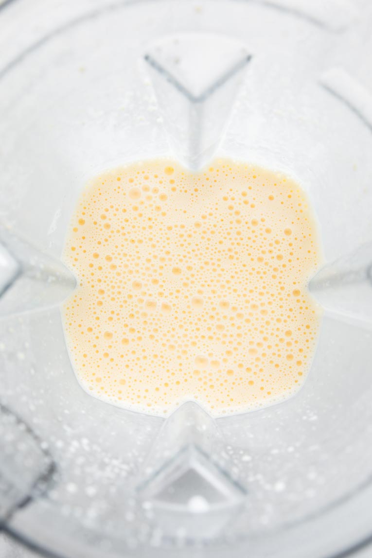 blended cottage cheese, milk, and maple syrup.