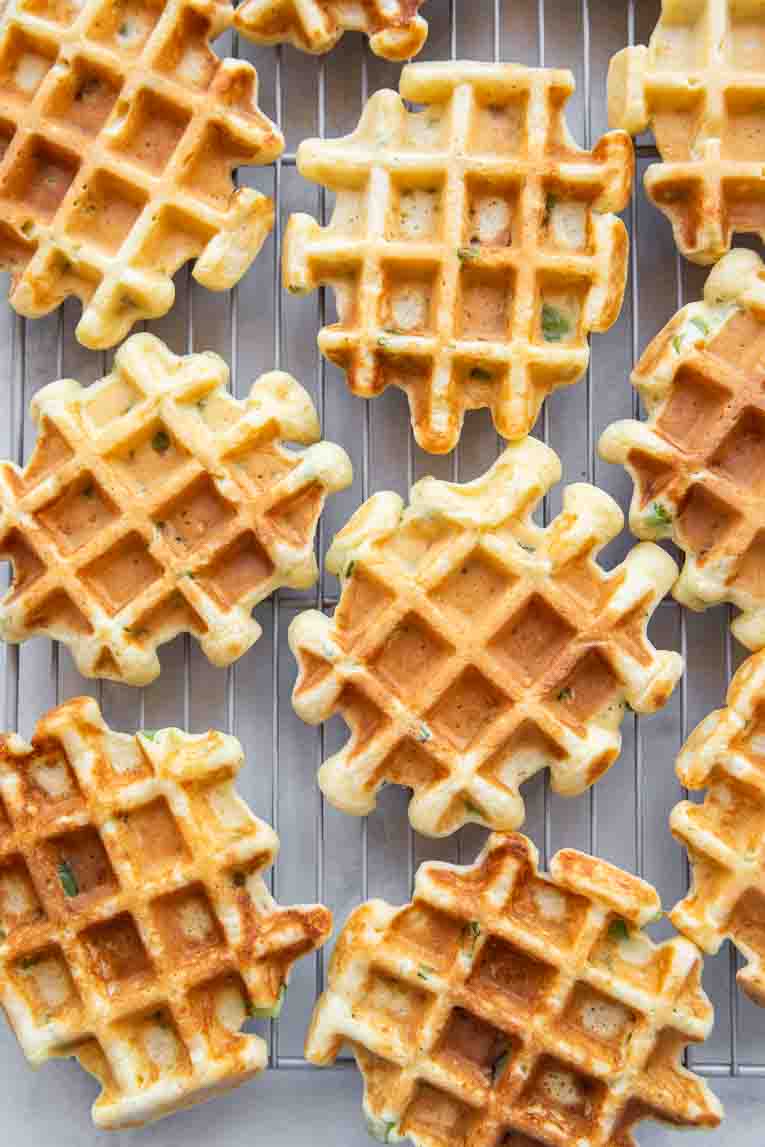 Freshly baked Savory Protein Waffles.