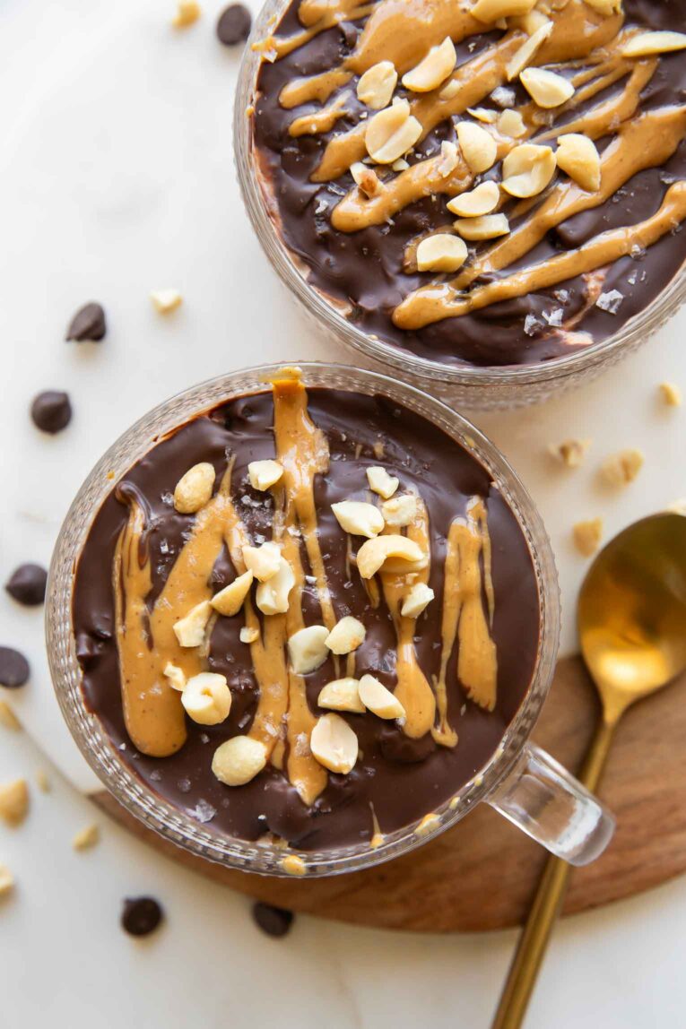 Top shot photo of Snickers Overnight Oats recipe.