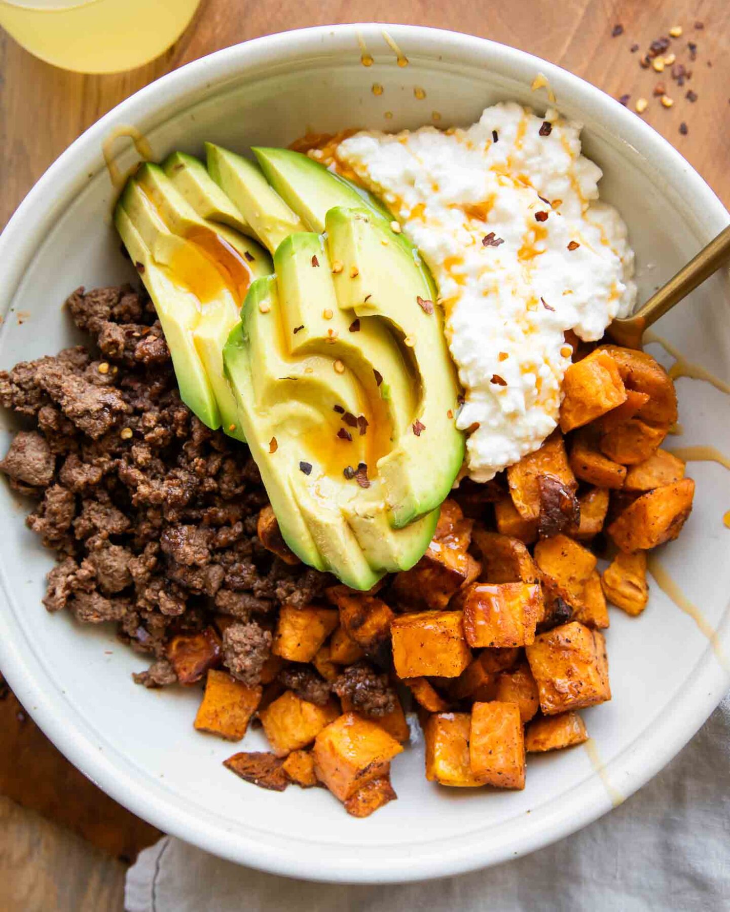 Top shot photo of viral Hot Honey Beef Bowls.
