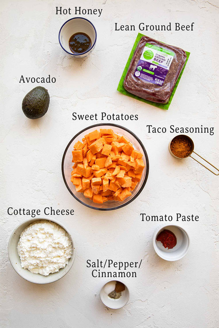 Ingredients for Hot Honey Beef Bowls recipe.