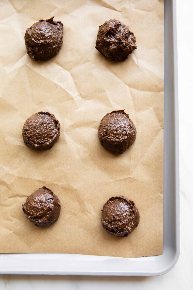 Viral Brownie Balls on a baking sheet.