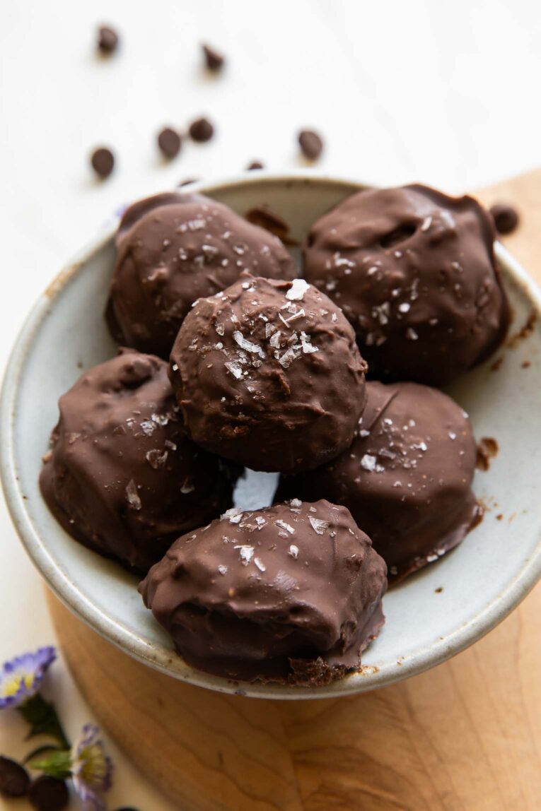 Chocolate Brownie Balls angled photo.