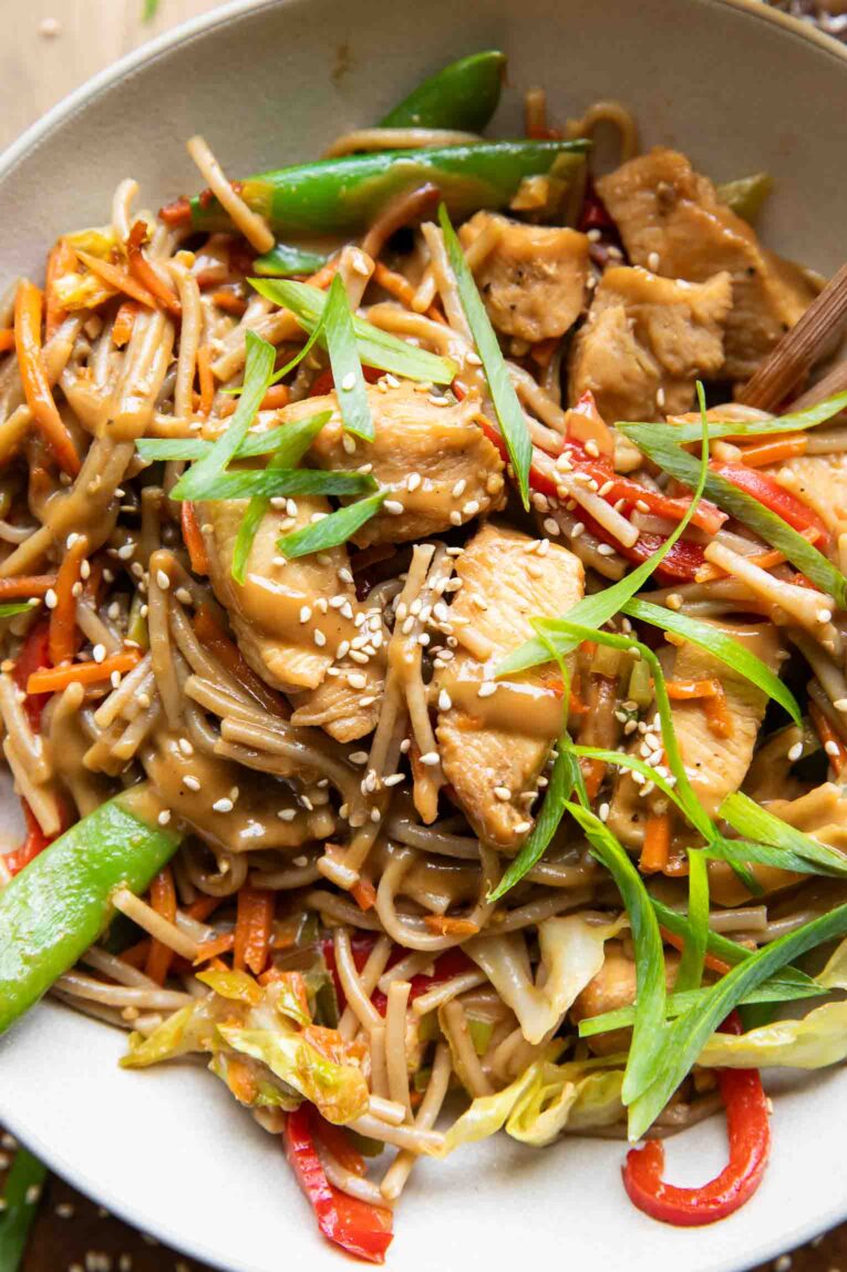 Close up of Chicken Lo Mein recipe.