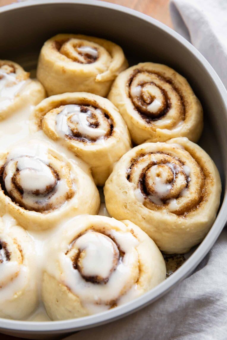 Angled photo of Cottage Cheese Cinnamon Rolls.