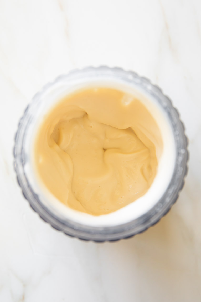 Cottage cheese, vanilla, and maple syrup blended together.